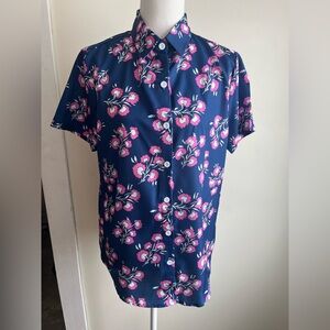 Women’s Navy and Pink Floral Short-Sleeve Button-Up Shirt NWOT